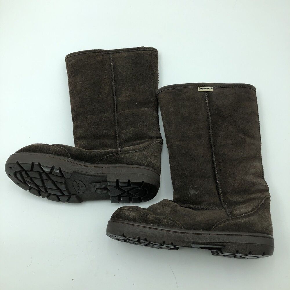 Bearpaw Cow Suede Sheep Skin Lined Boots Dark Chocolate Brown Sz 8
